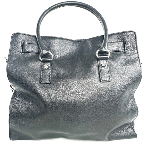 Michael Kors Black Textured Leather Large Shoulder Bag Chain Strap Lock Key - Picture 5 of 13